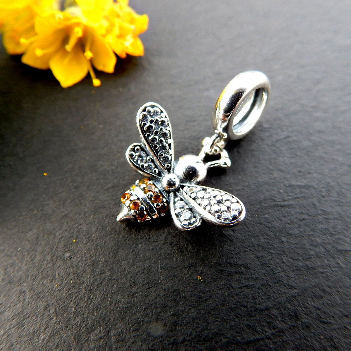 Silver & Amber Bee Bracelet Charm