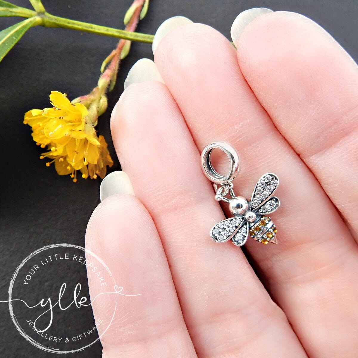 Silver & Amber Bee Bracelet Charm