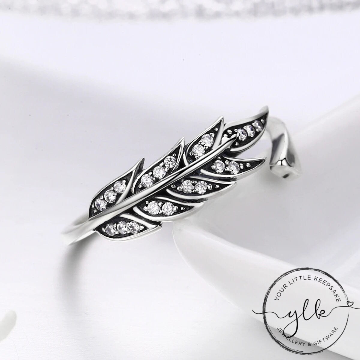 Silver Feather Ring With Gemstones