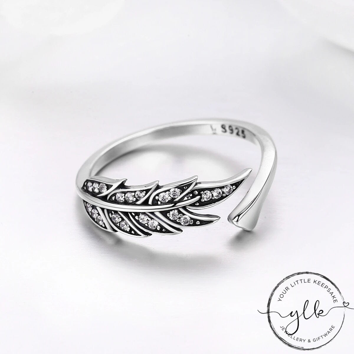 Silver Feather Ring With Gemstones