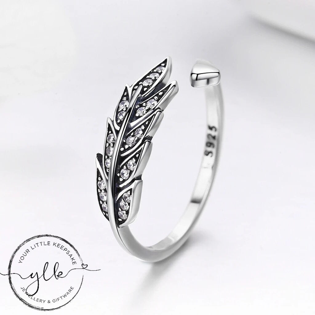 Silver Feather Ring With Gemstones