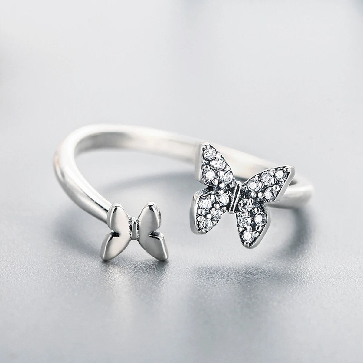 Silver Double Butterfly Ring
