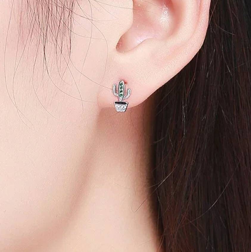 Silver Diamante Cactus Earrings