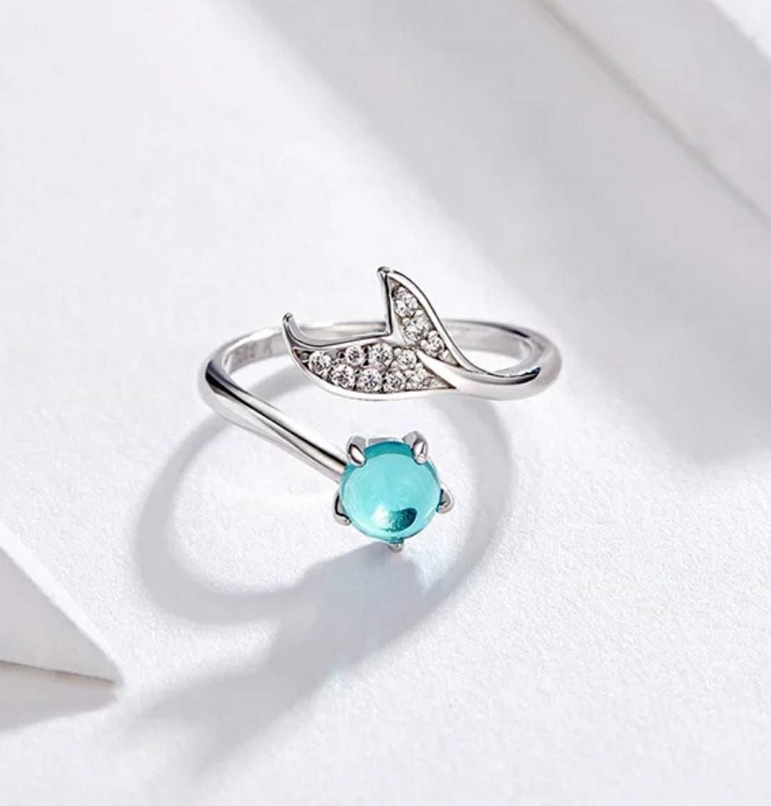 Silver & Aqua Mermaid Tail Ring