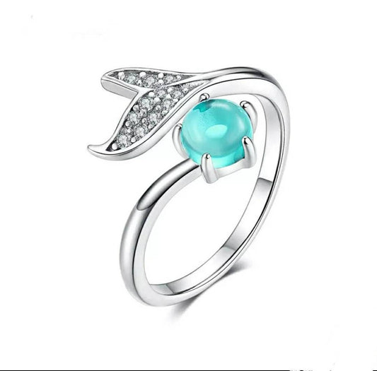 Silver & Aqua Mermaid Tail Ring