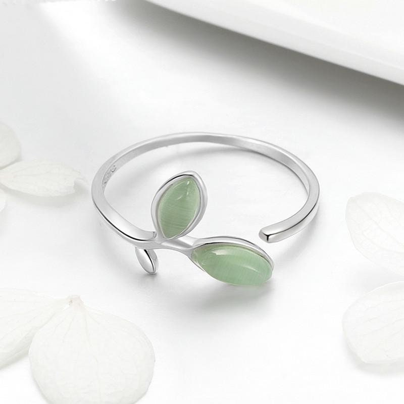 Silver & Green Leaf Ring