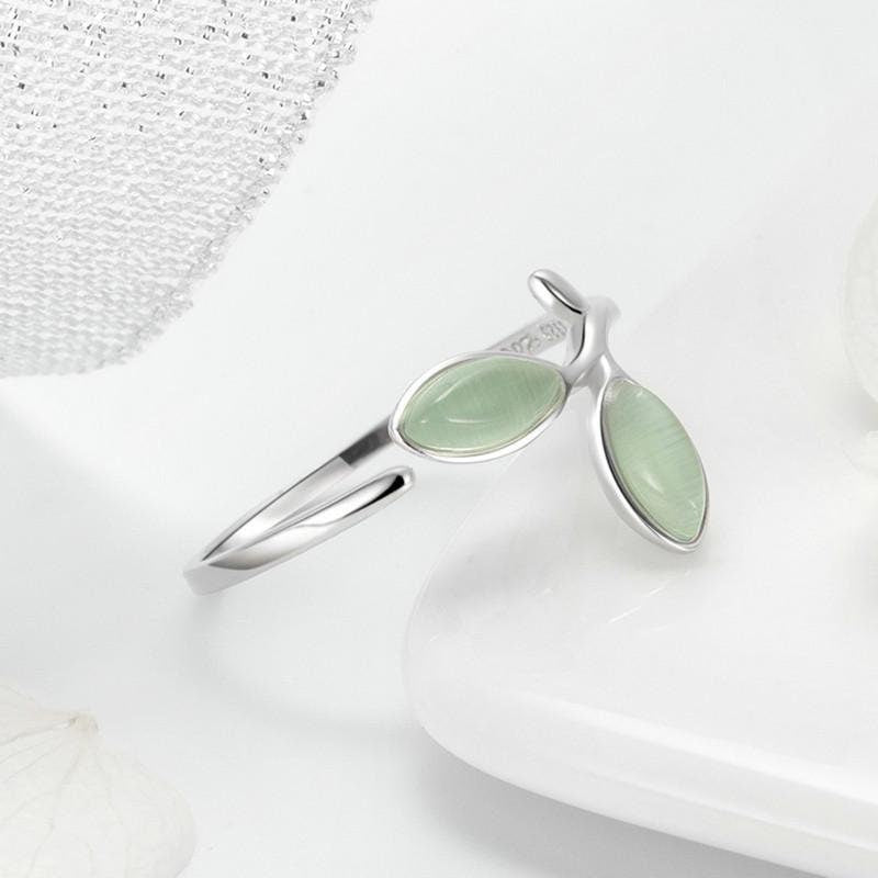 Silver & Green Leaf Ring