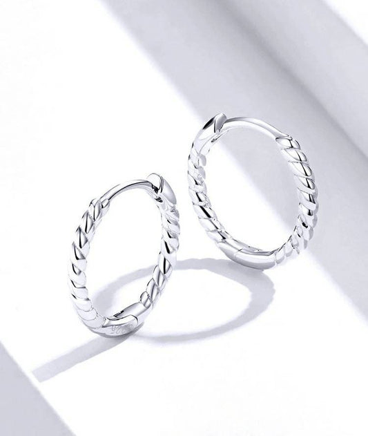 Silver Twisted Huggie Hoops