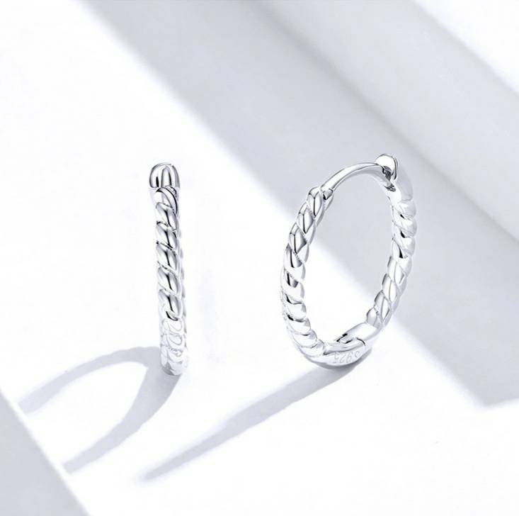 Silver Twisted Huggie Hoops