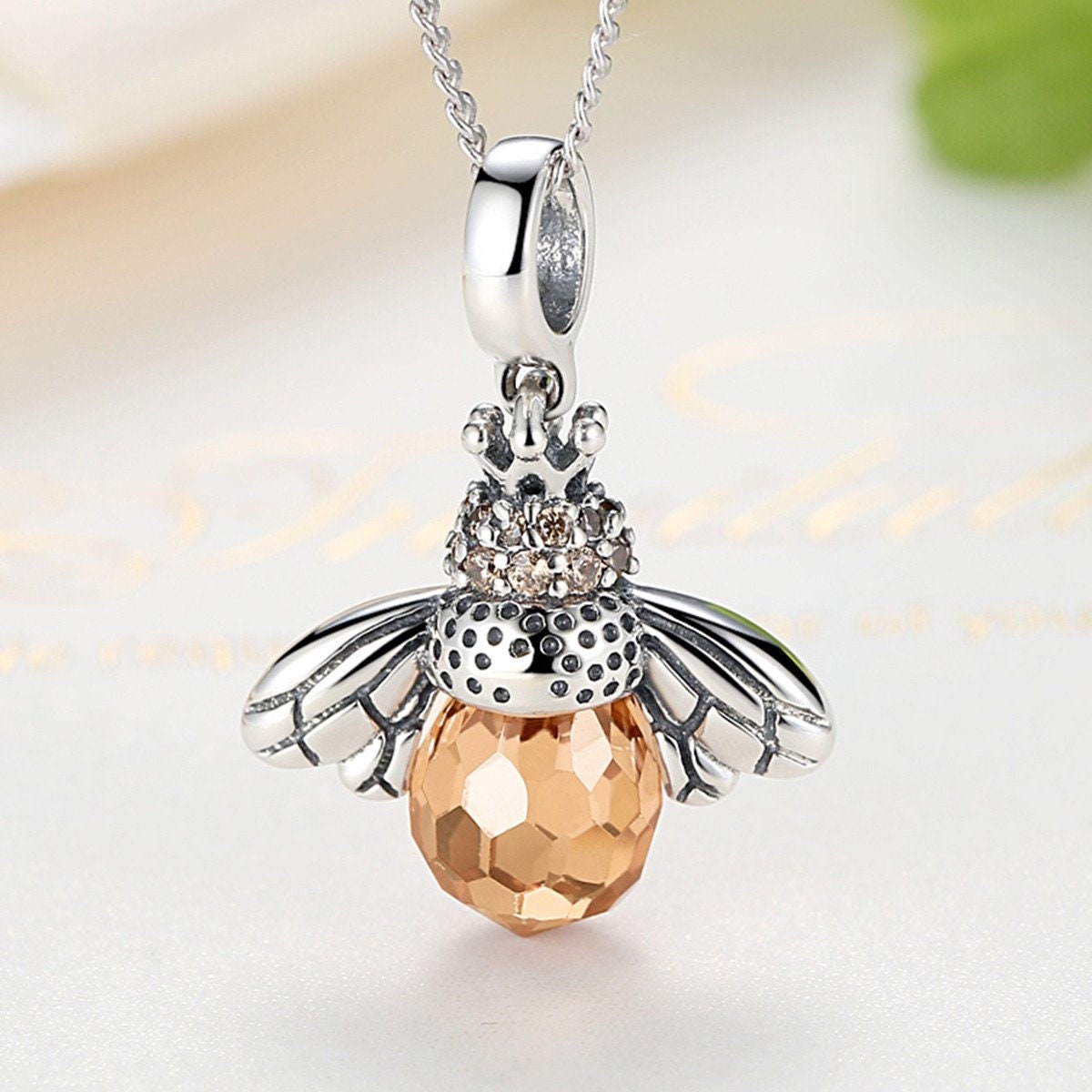 Silver& Amber Bee Necklace