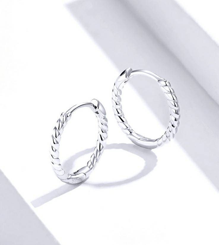 Silver Twisted Huggie Hoops