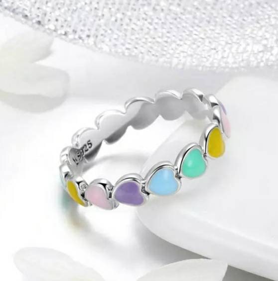 Silver Pastel Rainbow Heart Ring