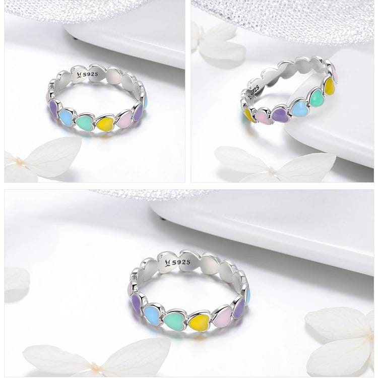 Silver Pastel Rainbow Heart Ring