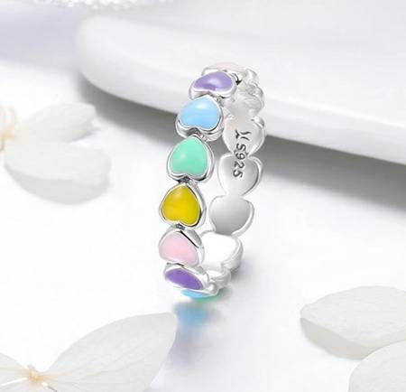 Silver Pastel Rainbow Heart Ring