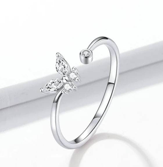 Silver Diamante Butterfly Ring