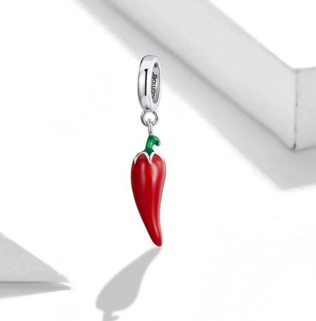 Silver Red Chilli Bracelet Charm