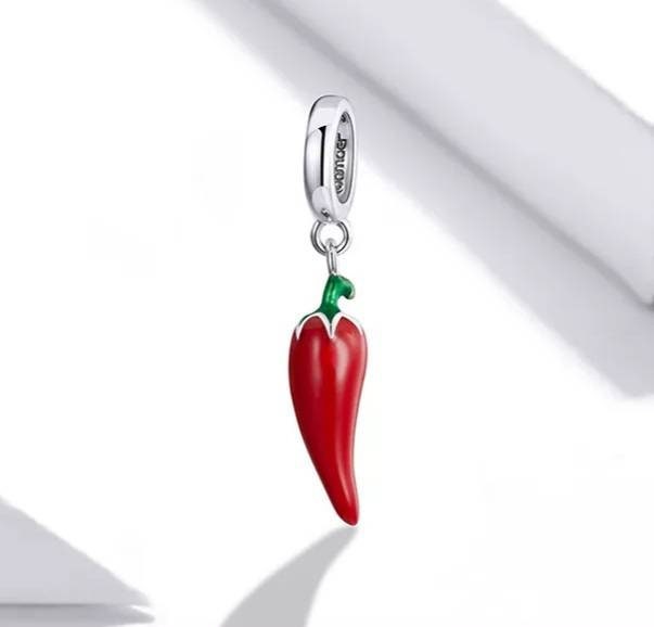 Silver Red Chilli Bracelet Charm