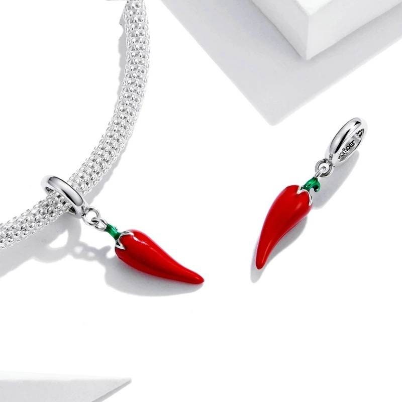 Silver Red Chilli Bracelet Charm