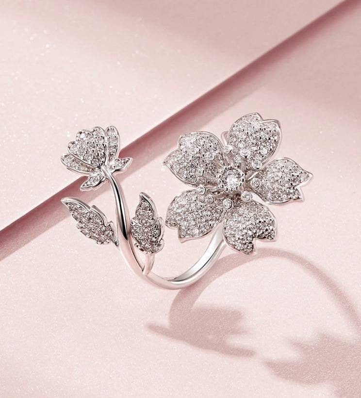 Silver Sakura Flower Ring