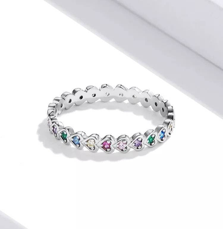 Silver Rainbow Heart Stacker Ring