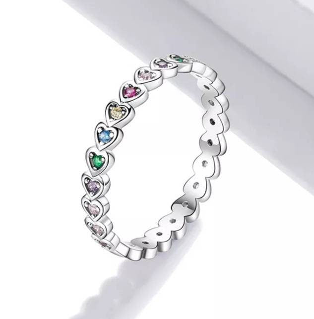 Silver Rainbow Heart Stacker Ring