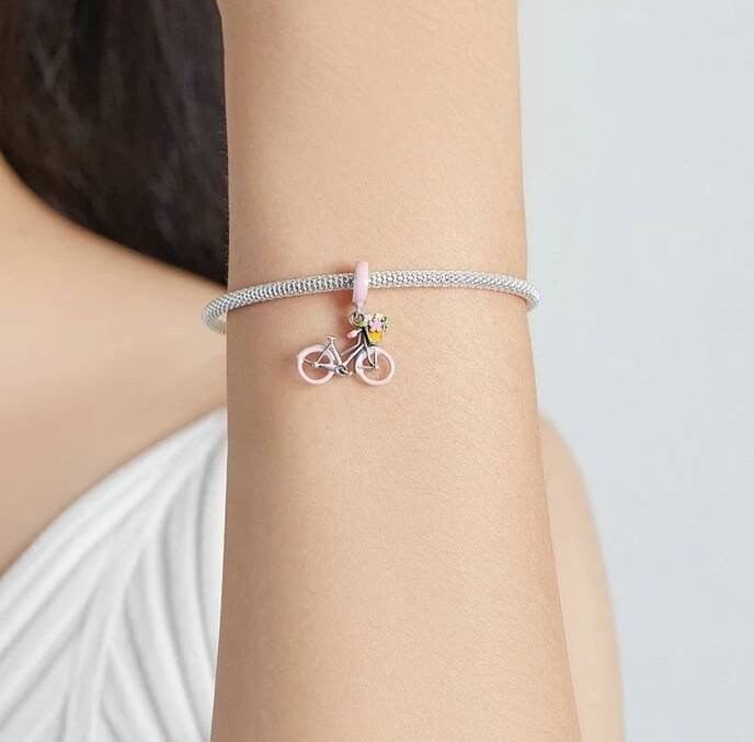 Pink Bicycle Bracelet Charm