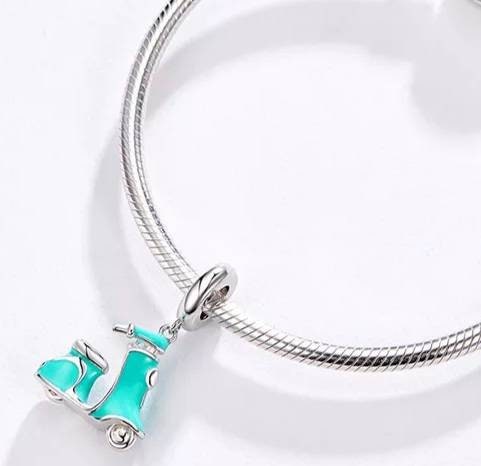 Silver & Blue Scooter Bracelet Charm