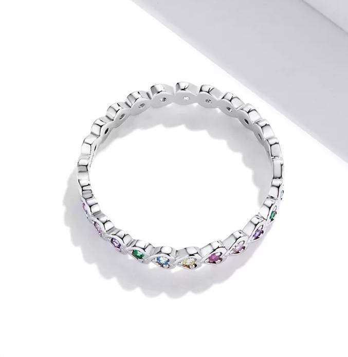 Silver Rainbow Heart Stacker Ring