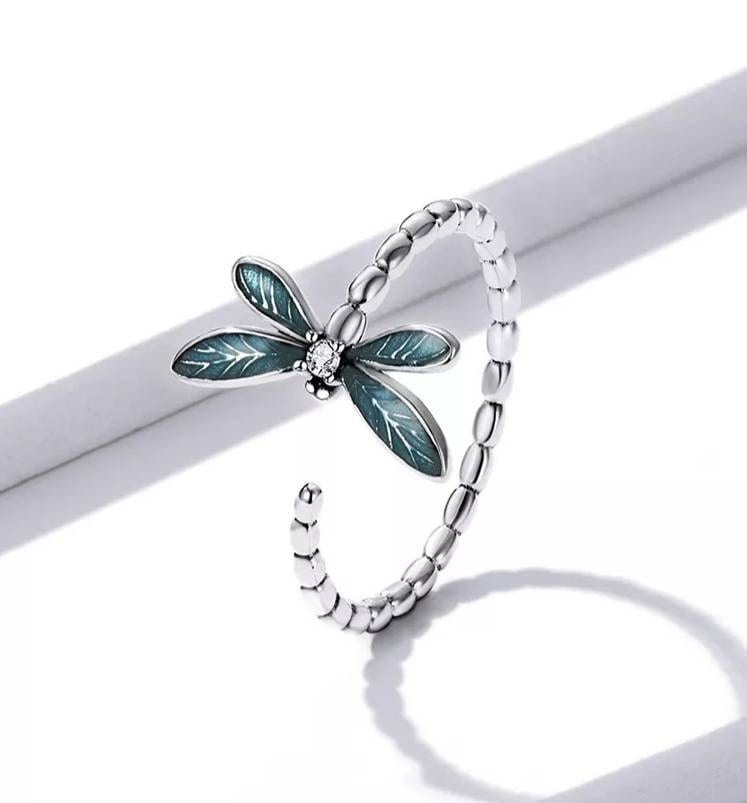 Silver & Teal Dragonfly Ring