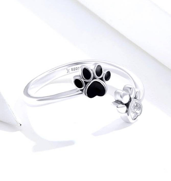 Silver & Black Paw Print Ring