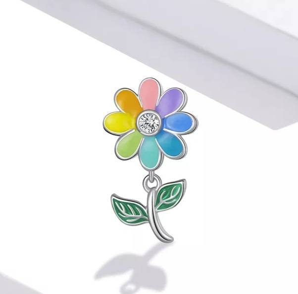 Silver Rainbow Daisy Bracelet Charm