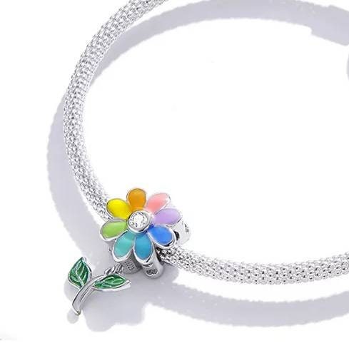 Silver Rainbow Daisy Bracelet Charm