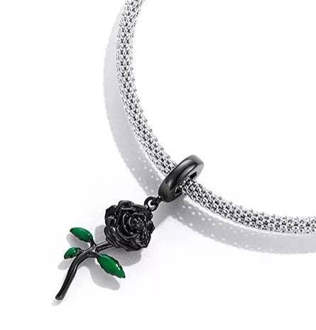 Black Rose Bracelet Charm