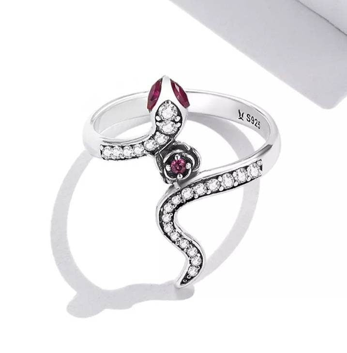 Silver & Ruby Red Snake Ring