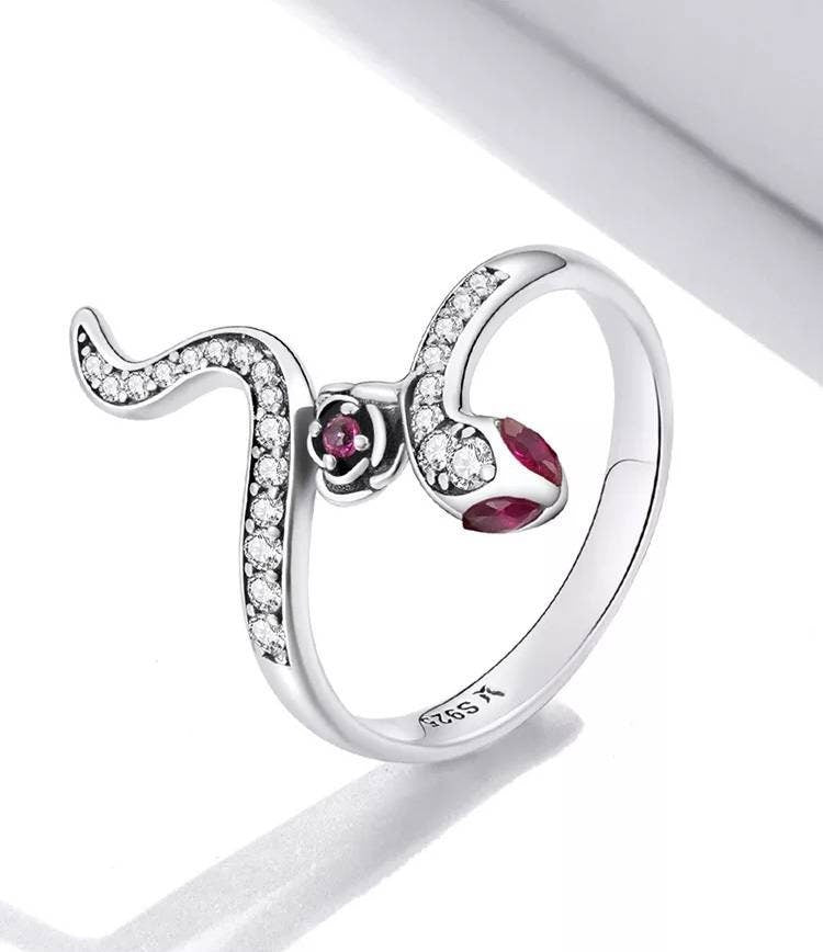 Silver & Ruby Red Snake Ring