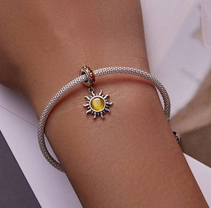 Silver Sun Bracelet Charm