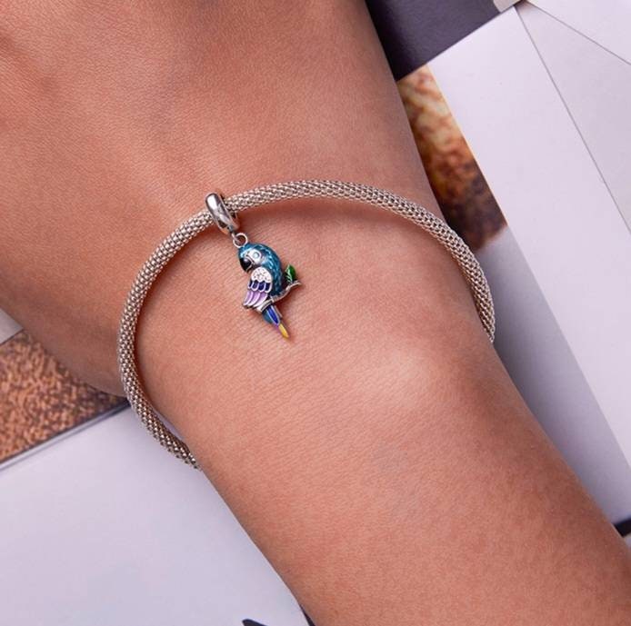 Silver Parrot Bracelet Charm