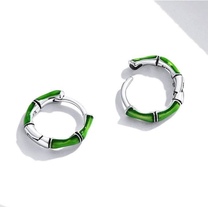 Silver Bamboo Huggie Hoops