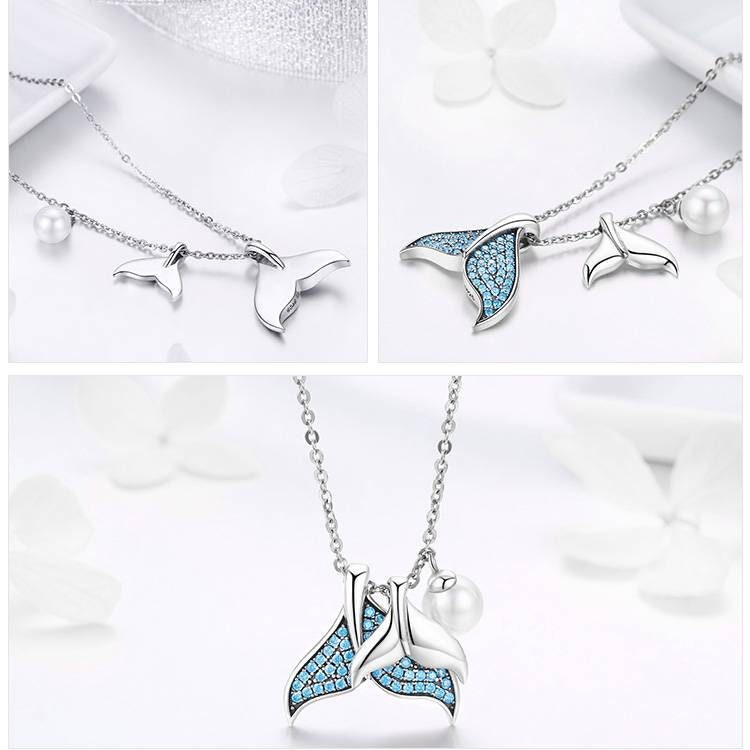 Silver & Blue Whale Tail Necklace