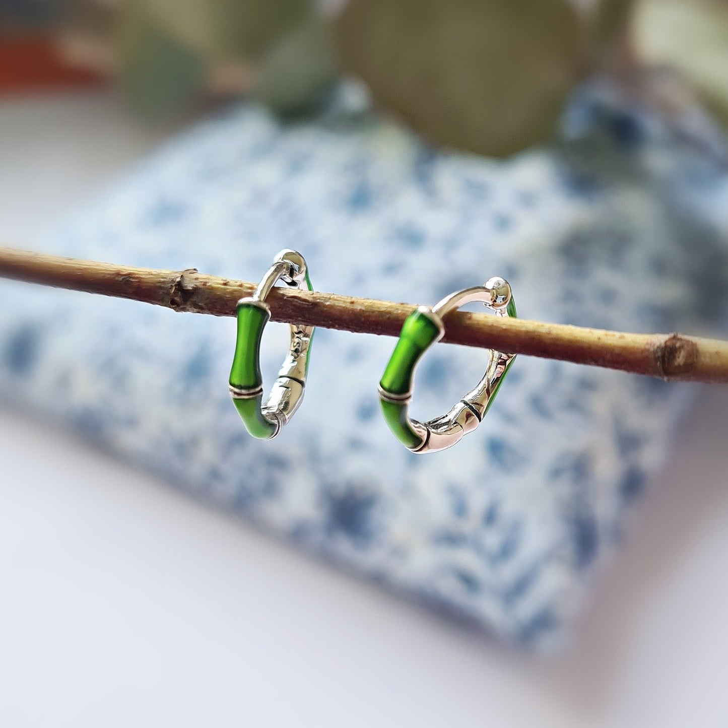 Silver Bamboo Huggie Hoops