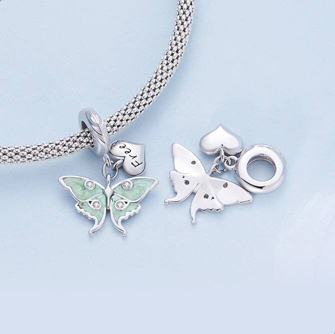 Silver & Mint Butterfly Bracelet Charm