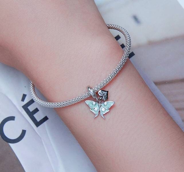 Silver & Mint Butterfly Bracelet Charm