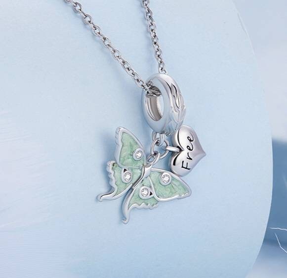 Silver & Mint Butterfly Bracelet Charm