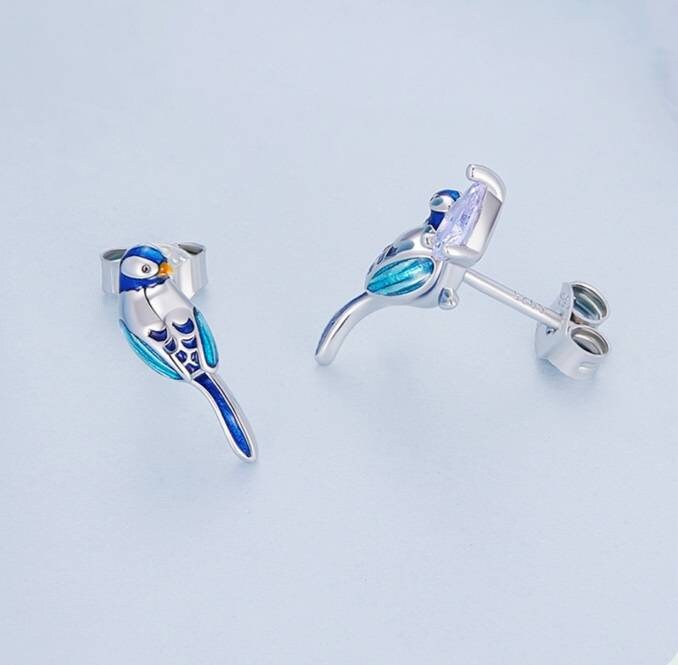 Silver Blue Bird Earrings