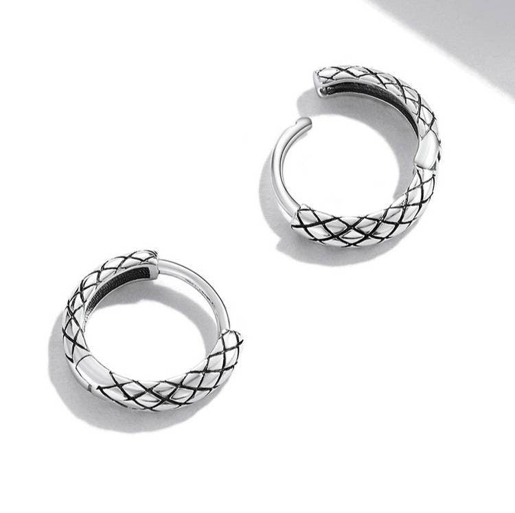 Silver Snakeskin Huggie Hoops