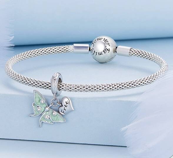 Silver & Mint Butterfly Bracelet Charm
