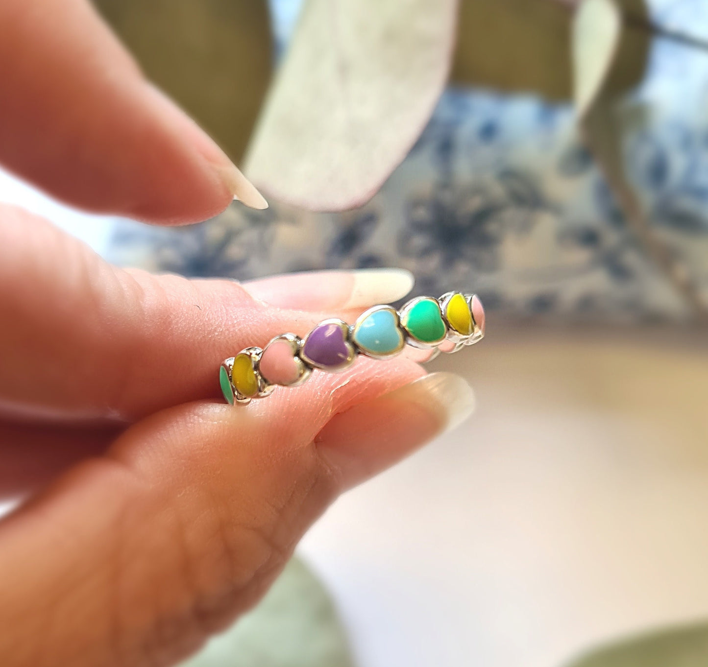Silver Pastel Rainbow Heart Ring
