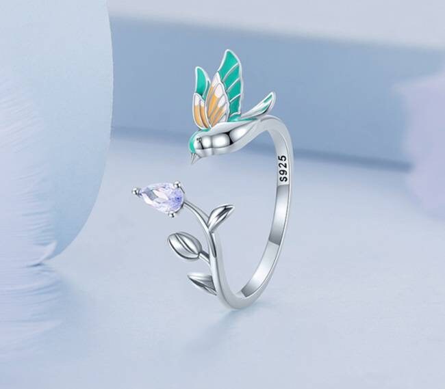 Silver Hummingbird Ring