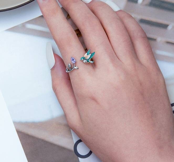 Silver Hummingbird Ring