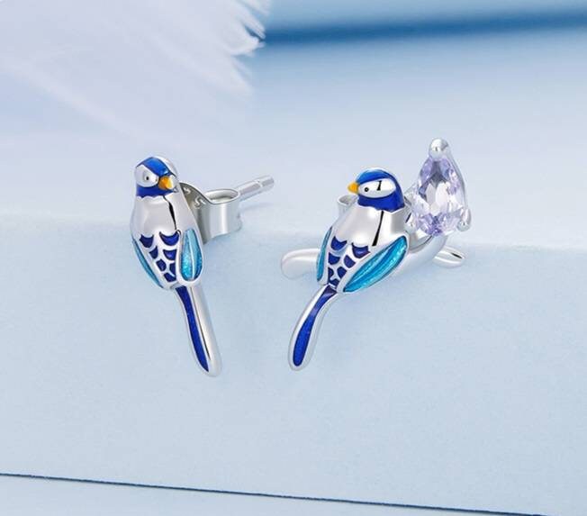 Silver Blue Bird Earrings